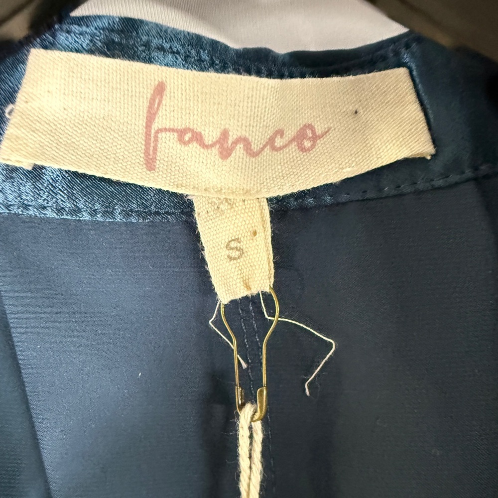 NWT Fanco Deep Teal Satin Tie-Front Blouse | Size Small - Picture 3 of 4